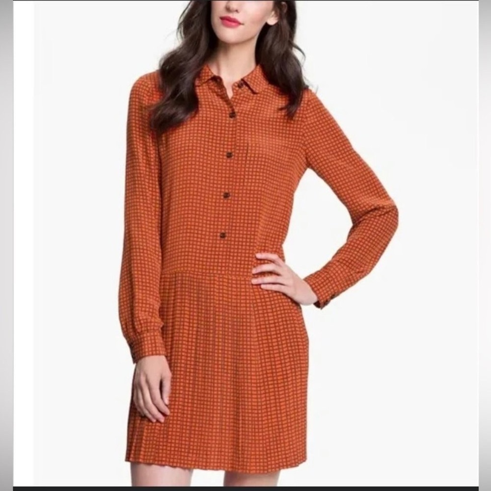 Kate Spade Sullivan Windowpane Plaid Drop Hem Long Sleeve Dress